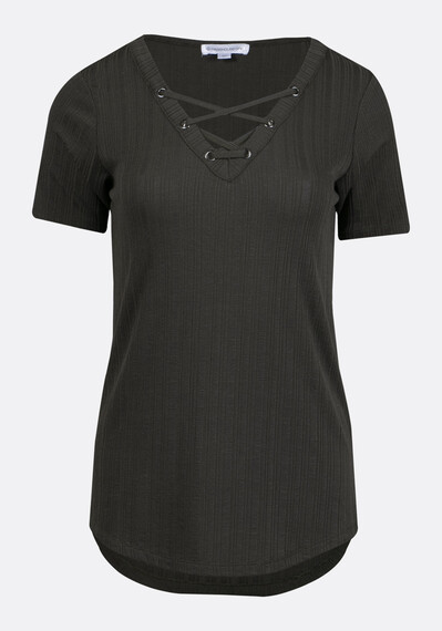 Women's Lace Up Ribbed Tee Image 4
