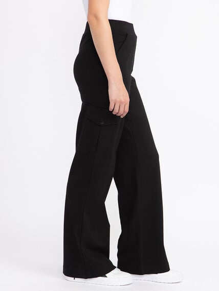 Women's  Black Pull-on Ponte Wide Leg Cargo Pant Women's  Black Pull-on Ponte Wide Leg Cargo Pant Image 3