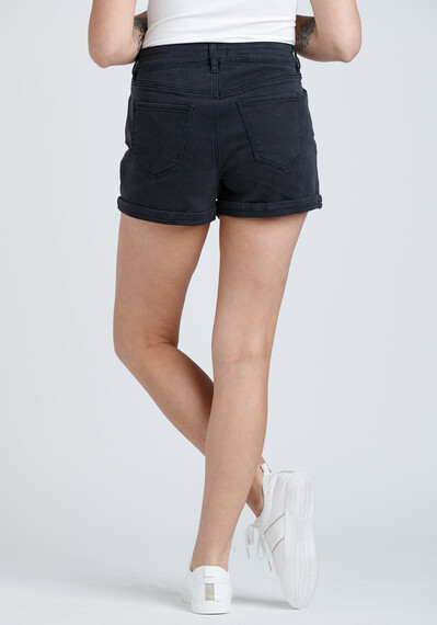 Women’s High Rise Black Destroyed Cuffed Jean Shortie Image 2