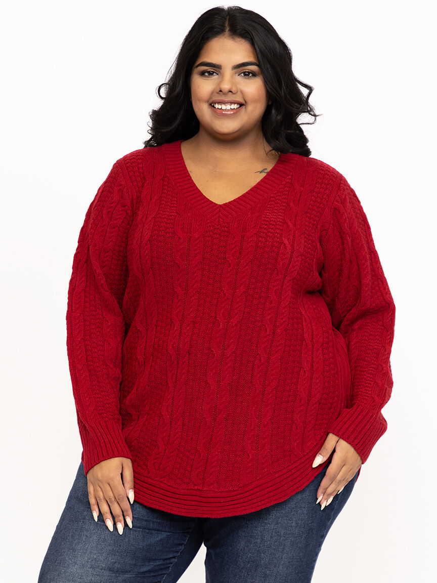 Women's V Neck Cable Tunic