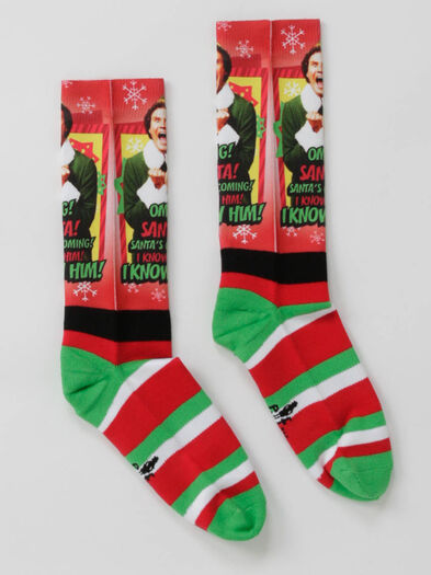 Men's Elf OMG Santa Crew Socks, RED