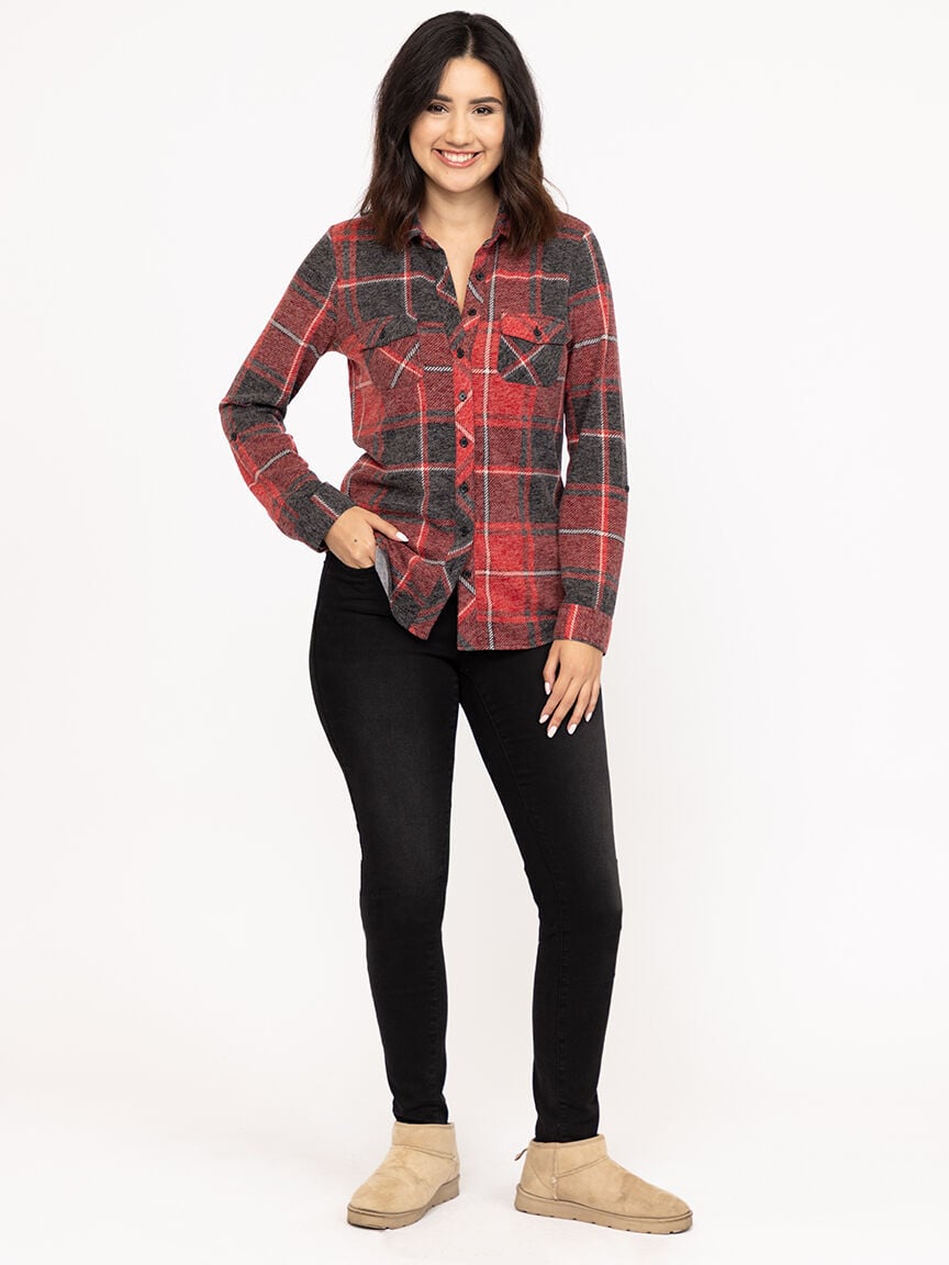 Women's Brushed Knit Plaid Shirt
