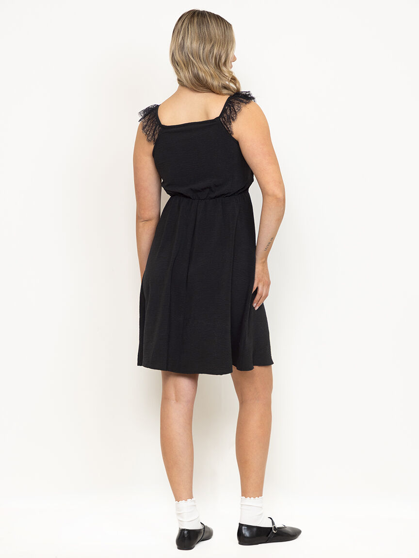 warehouse black lace dress Warehouse Women's Lace V Neck Godet Detail Midi Dress in Black