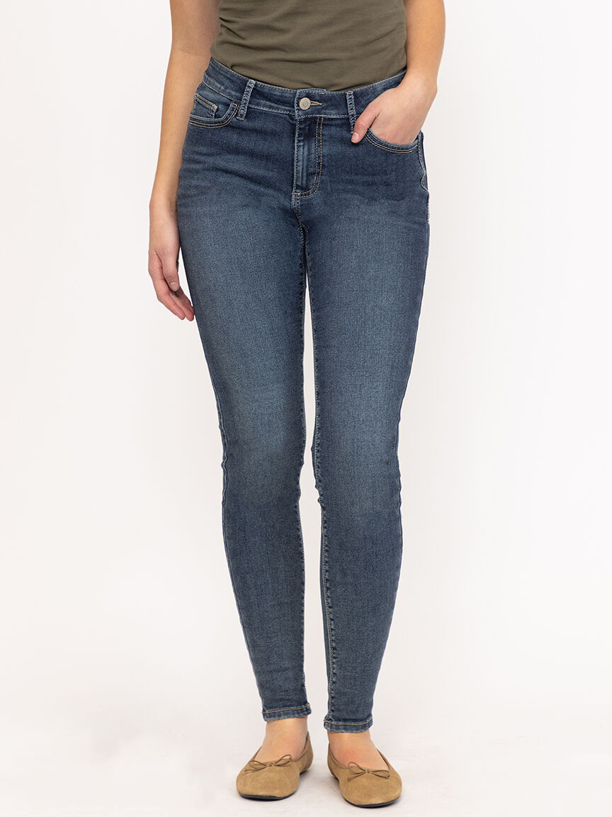 Women's Medium Wash 2 Tone Stitch Skinny Jeans