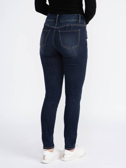 Women's Dark Wash 2 Button Rip & Repair Skinny Jeans Women's Dark Wash 2 Button Rip & Repair Skinny Jeans