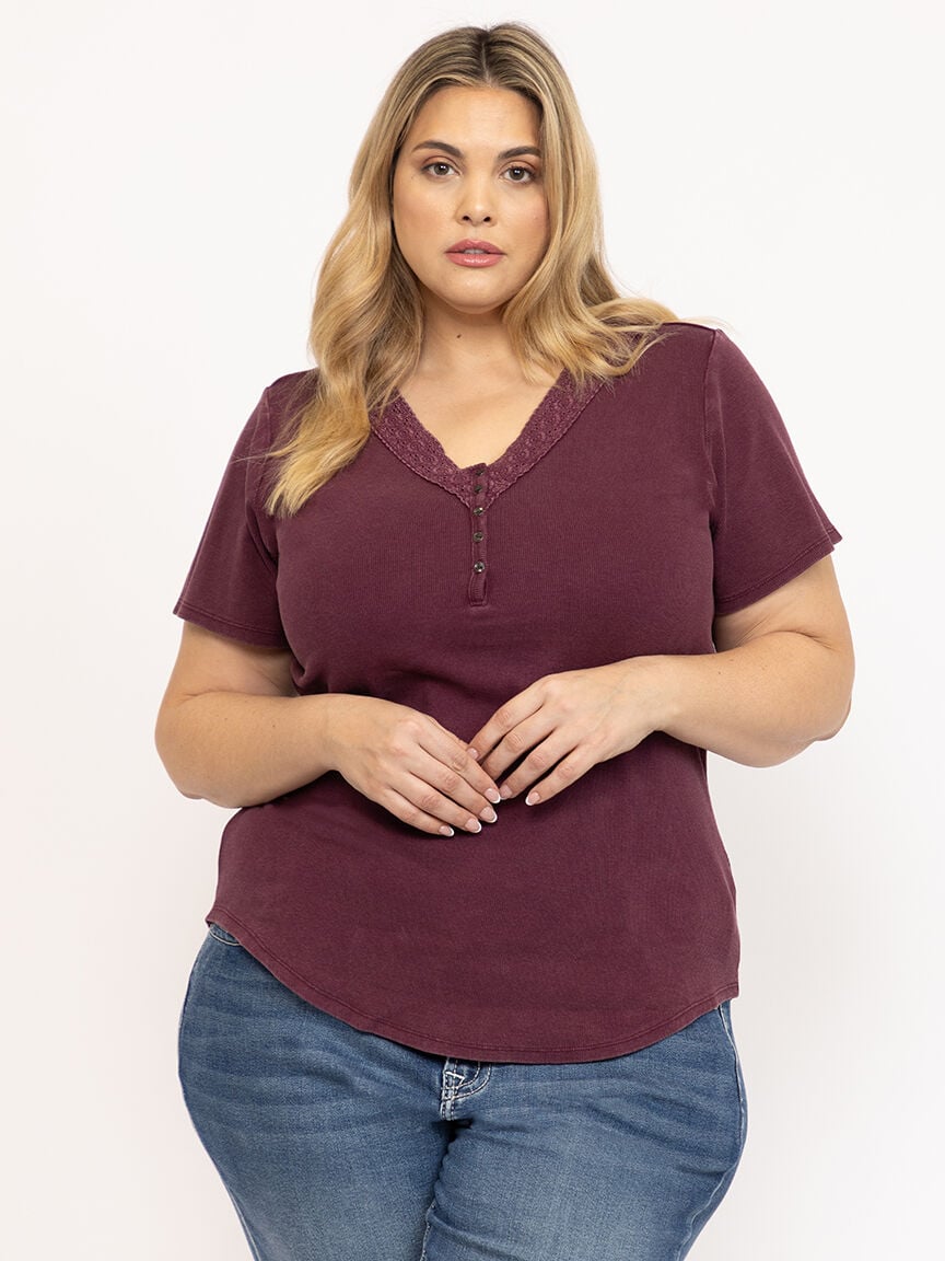Women's Washed Rib Henley Tee
