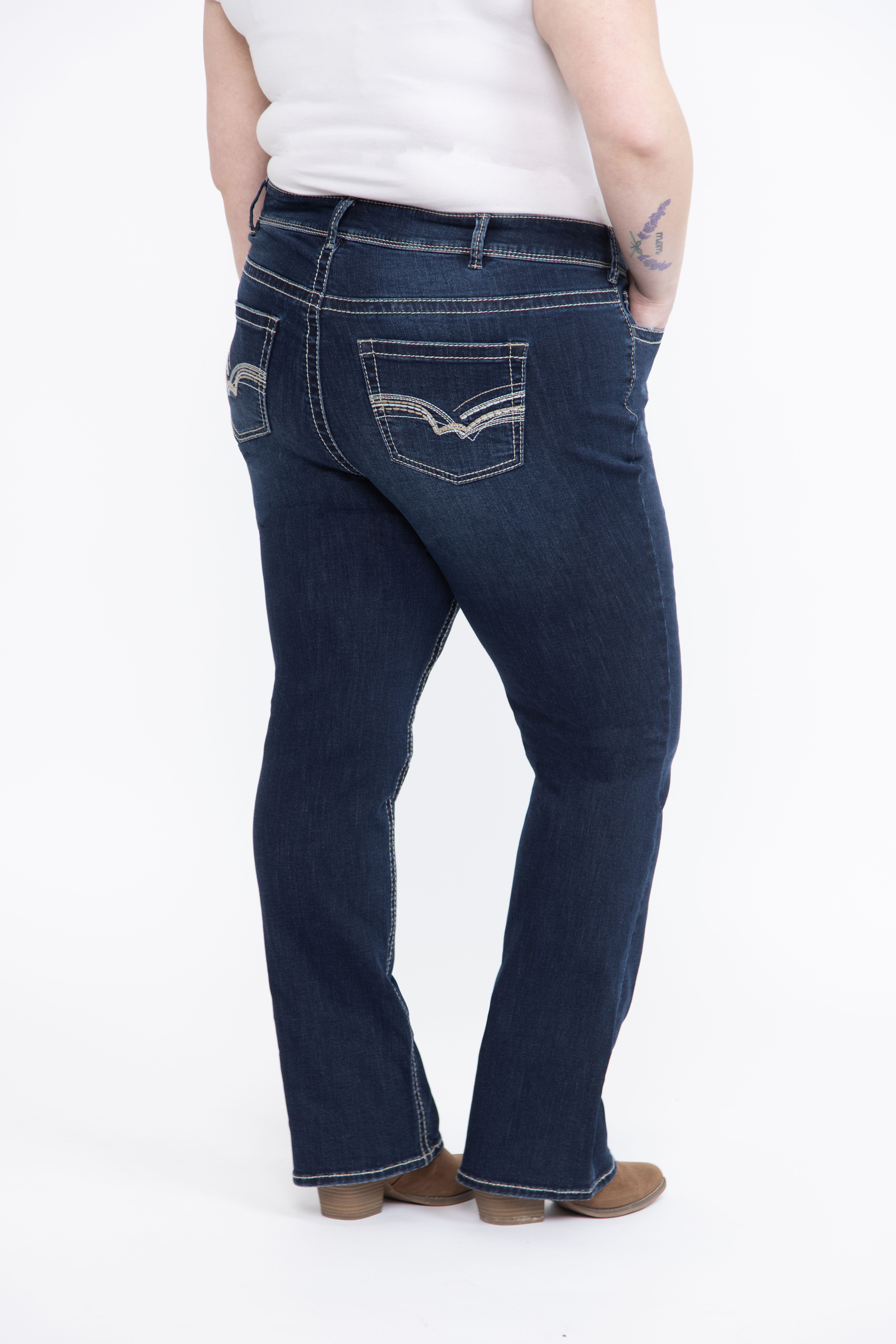 Women's Plus Dark Wash Contrast Thick Stitched Baby Boot