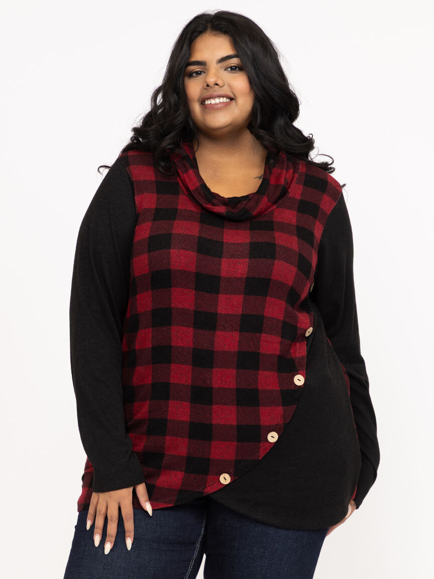 Women's Plaid Cowl Neck Tunic