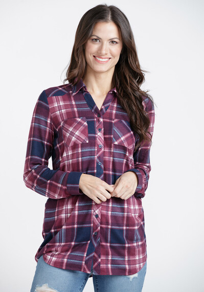 Women's Brushed Knit Plaid Tunic Shirt Image 1