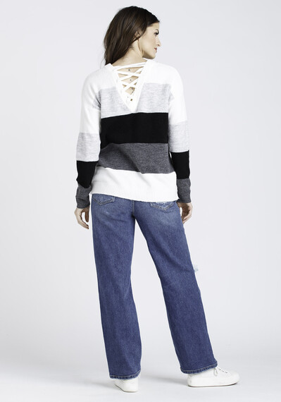 Women's Colour Block Lace Up Sweater Image 2