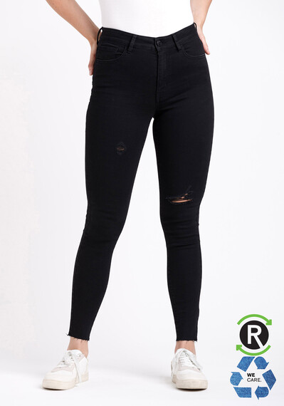 Women's High Rise Black Destroyed Ankle Skinny Jeans Image 1