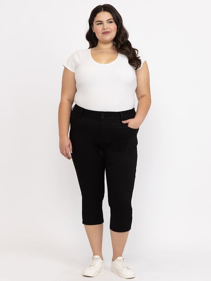 Women's Plus 2 Button Black Jean Capri Women's Plus 2 Button Black Jean Capri Image 1