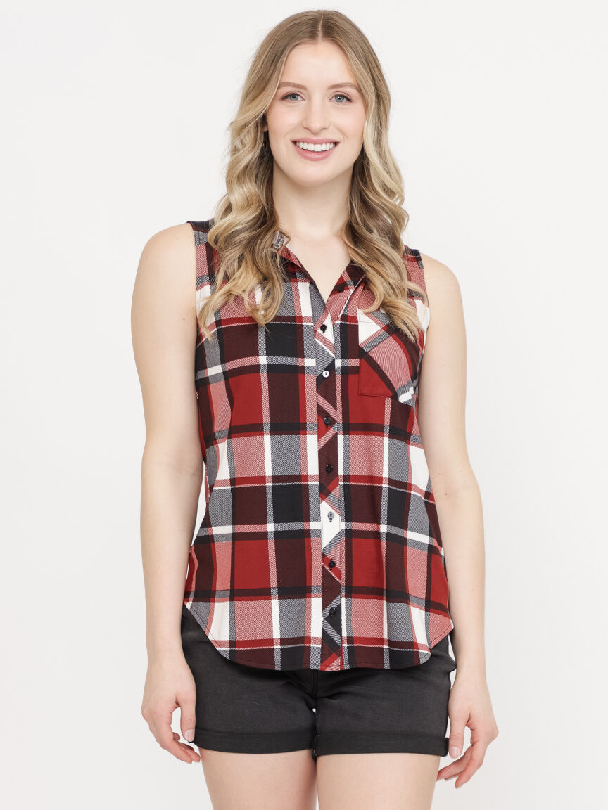 Women's Sleeveless Plaid Hoodie
