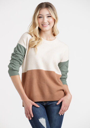 Women's Colour Block Sweater, NATURAL MIX