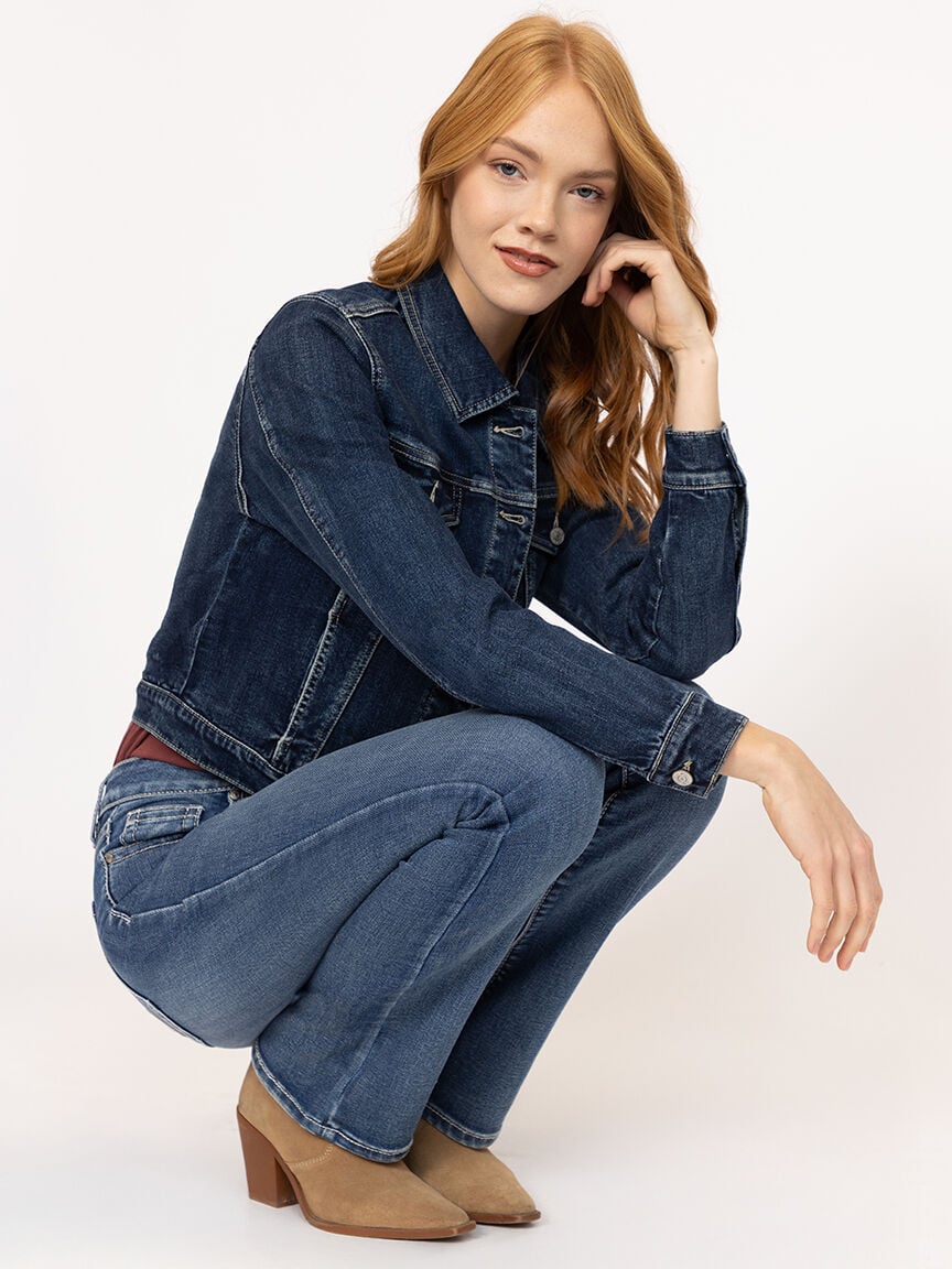 Women's Medium Wash Embroidered Baby Boot Jeans