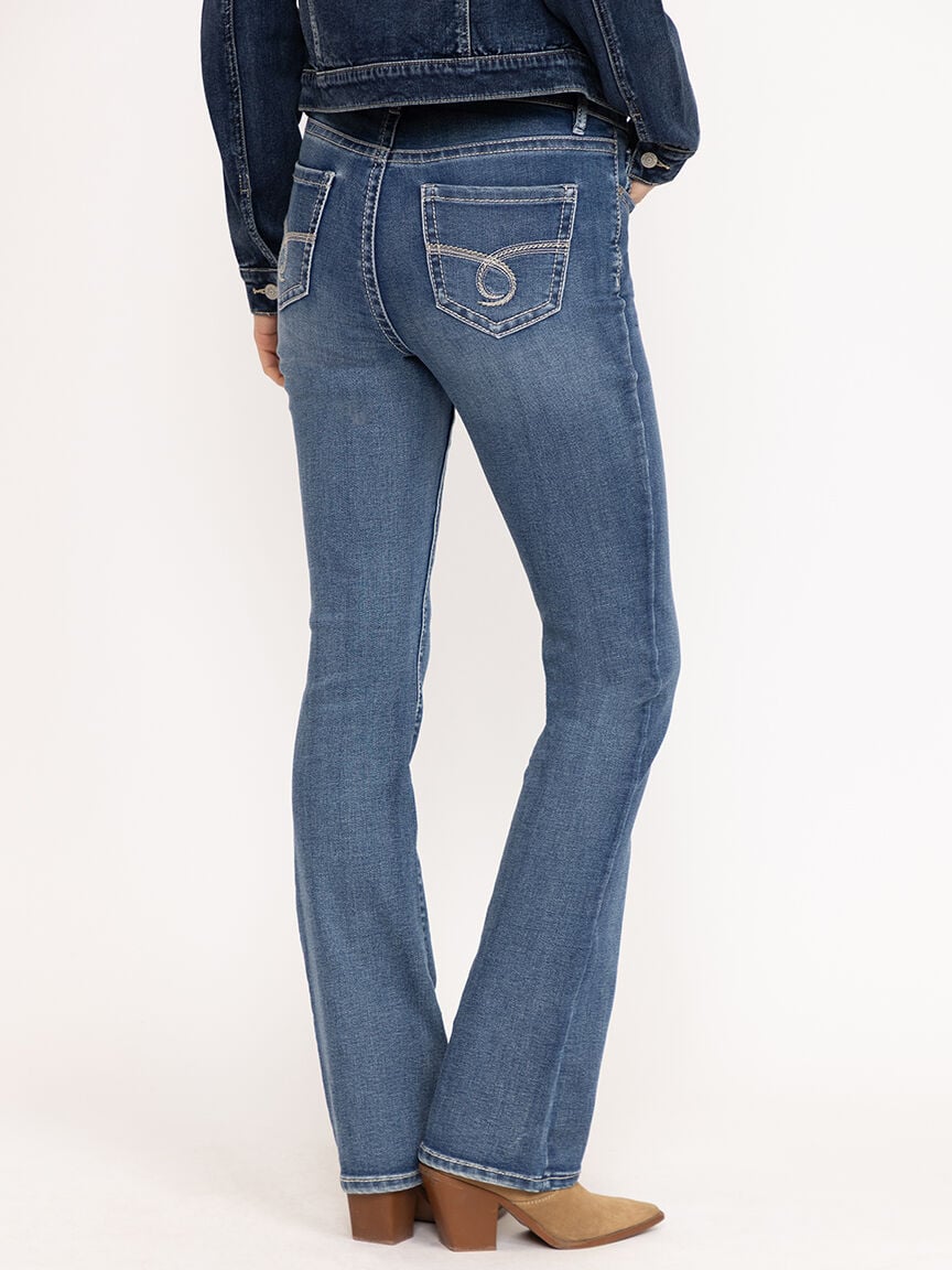 Women's Medium Wash Embroidered Baby Boot Jeans