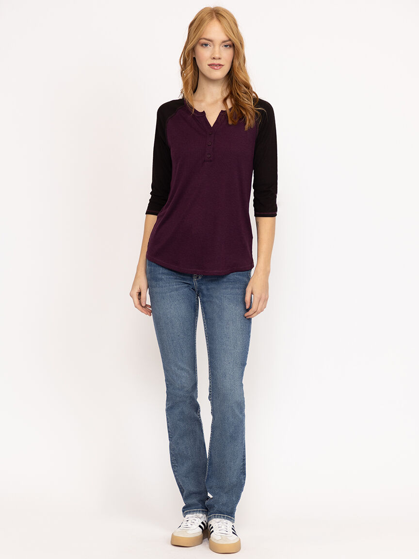 Women's Rib Baseball Henley Tee