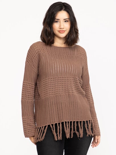Women's Pointelle Pullover With Fringe Women's Pointelle Pullover With Fringe