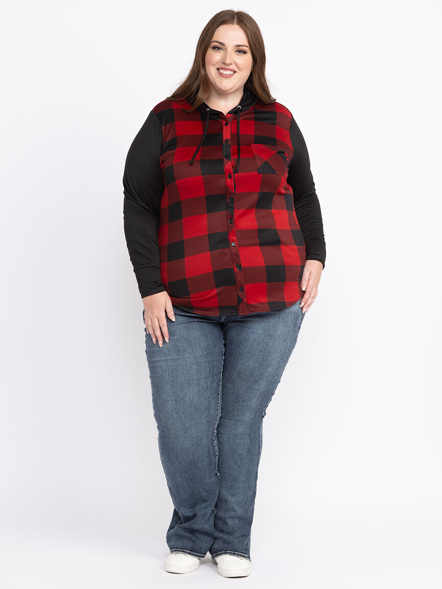 Women's Buffalo Hooded Plaid Shirt Warehouse One