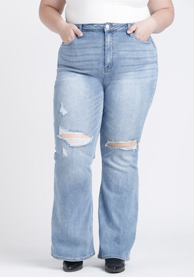 Women's Plus High Rise Destroyed Super Flare Jean