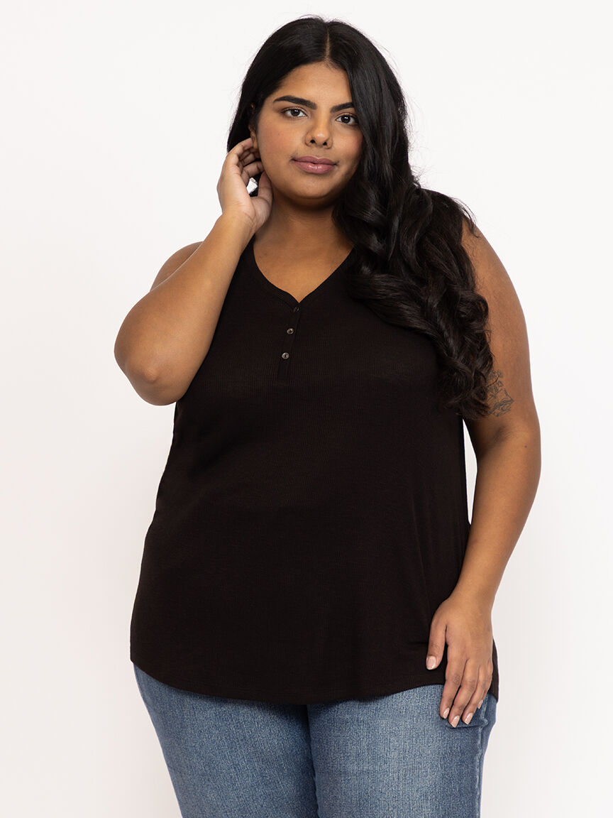 Women's Ribbed Henley Tank