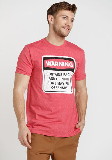 Men's Warning- Contains Facts Tee, HEATHER RED