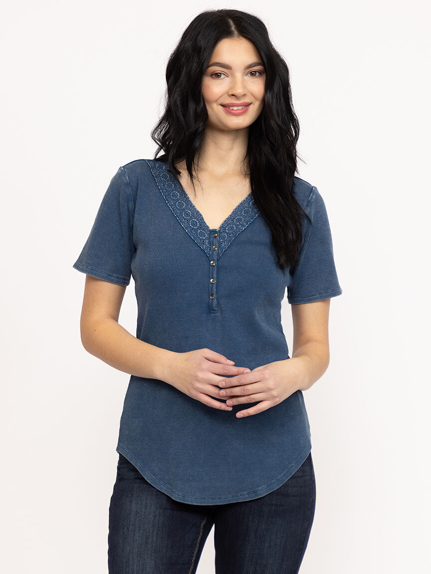 Women's Washed Rib Henley Tee