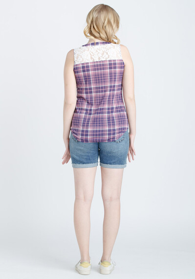 Women's Sleeveless Knit Plaid With Lace Image 2