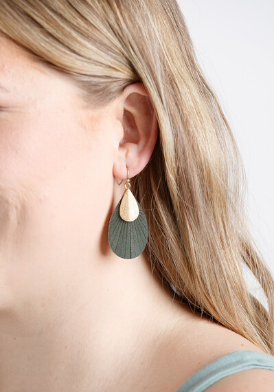 Leather and Gold Tear Drop Earring Image 1