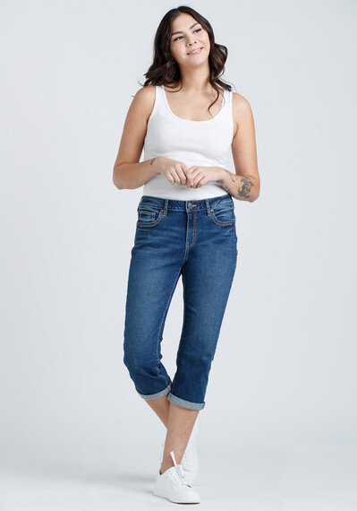 Women's 2 Tone Stitch Cuffed Jean Capri Women's 2 Tone Stitch Cuffed Jean Capri Image 1