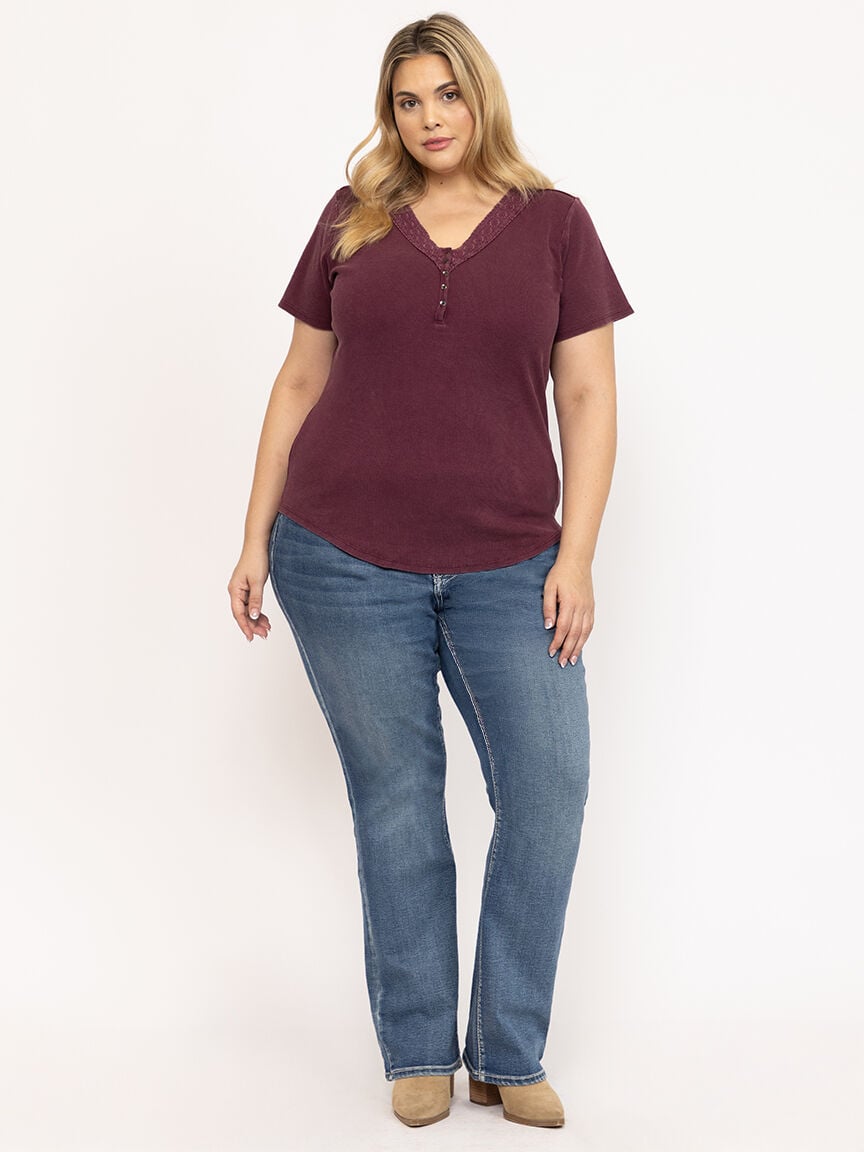 Women's Washed Rib Henley Tee