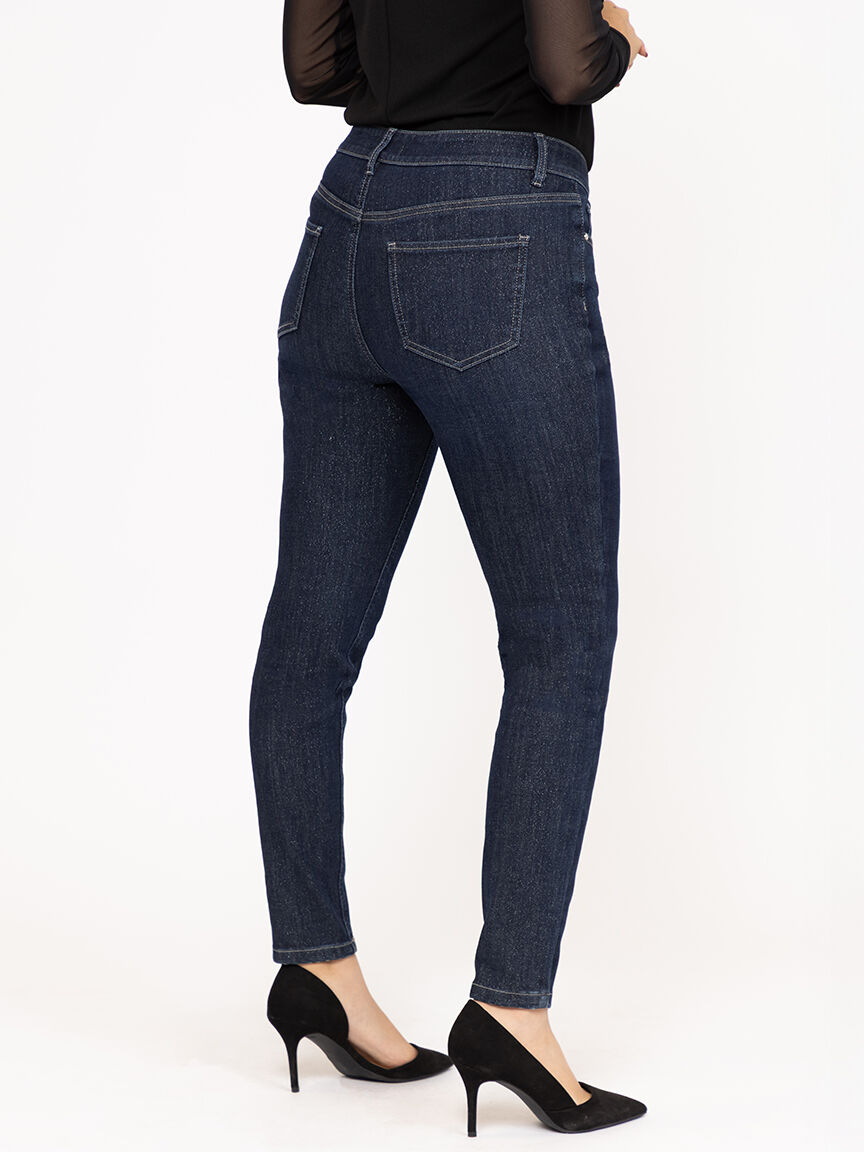 Women's Mid Rise Dark Wash Sparkle Skinny Jeans