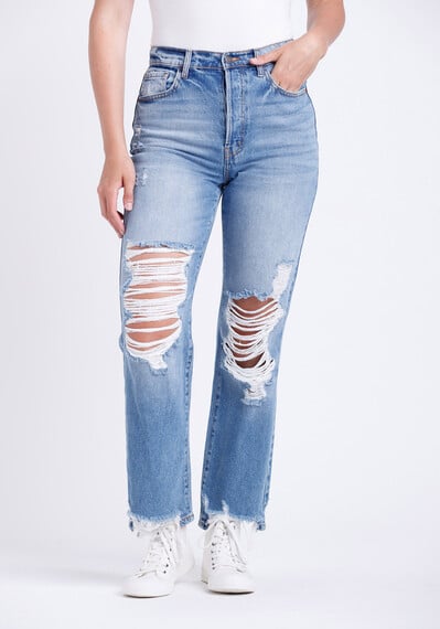 Women's Super High Rise Heavy Distress Dad Jeans Image 1
