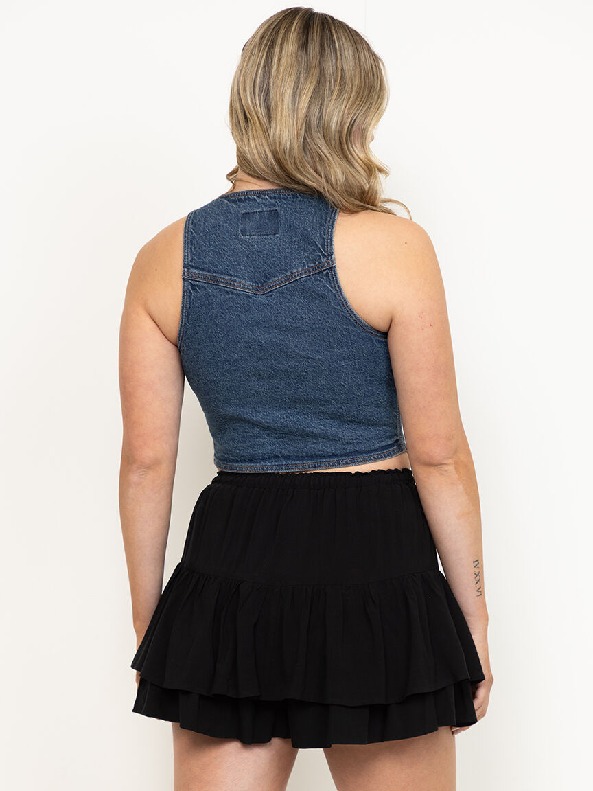 Women's V-neck Cropped Denim Vest