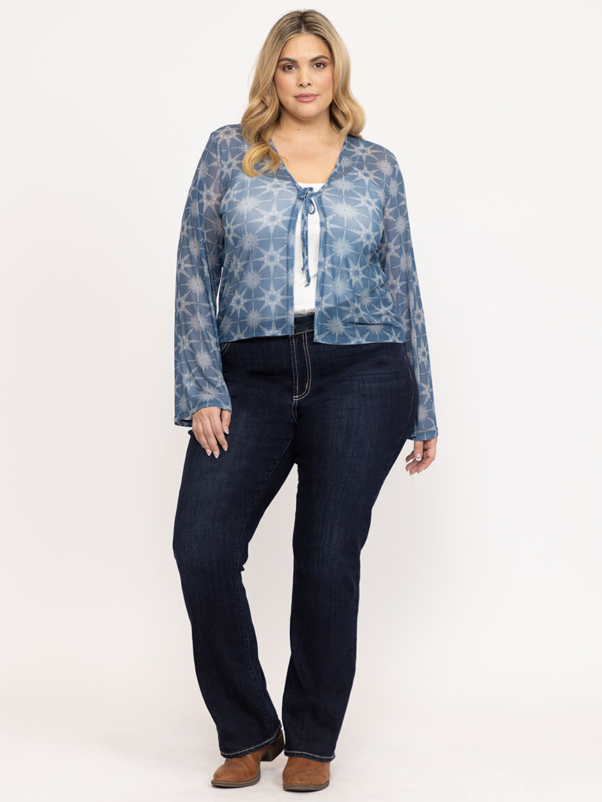 Women's Mesh Tie Front Cardigan