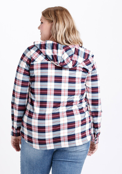 Women's Hooded Knit Plaid Shirt Image 2