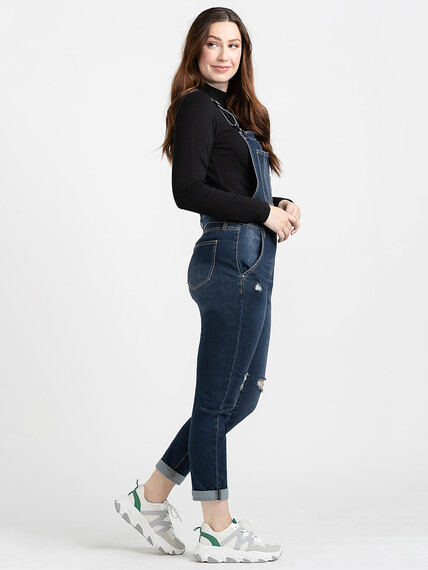 Women's Destroyed Slim Cuffed Overall Jeans Image 3