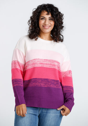 Women's Ombre Crew Neck Sweater, BRIGHT PINK