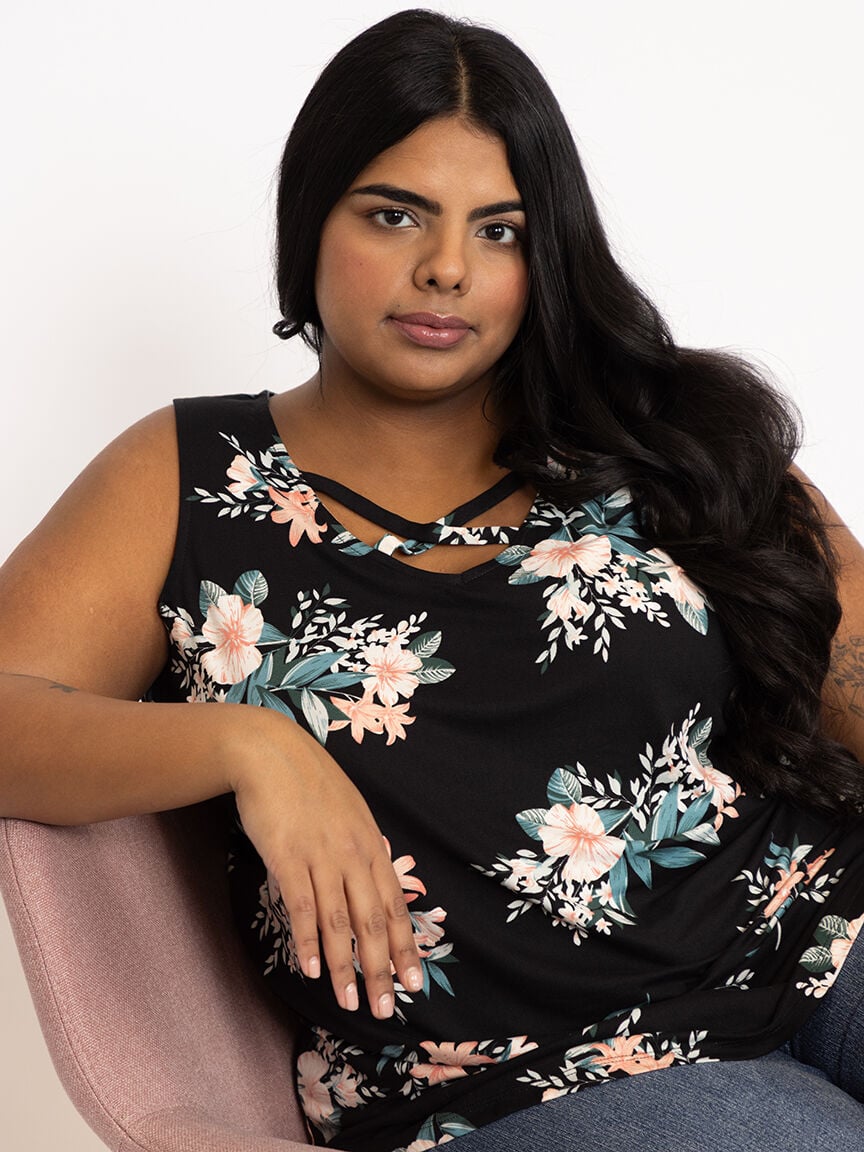 Women's Floral Criss Cross Tank