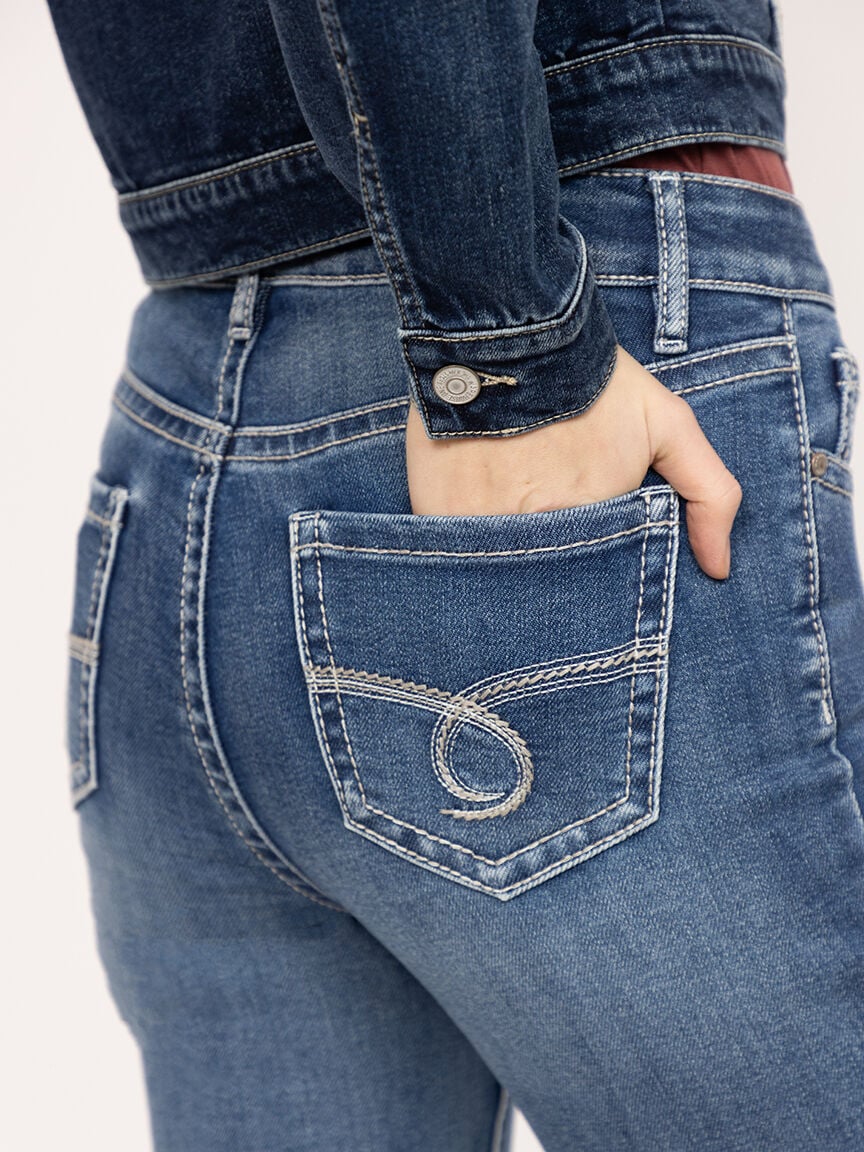 Women's Medium Wash Embroidered Baby Boot Jeans