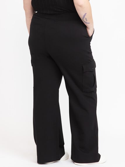Women's  Black Pull-on Ponte Wide Leg Cargo Pant Women's  Black Pull-on Ponte Wide Leg Cargo Pant Image 6