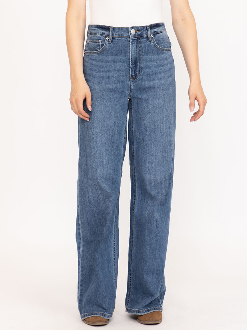 Women's High Rise Medium Dark Wide Leg Jeans