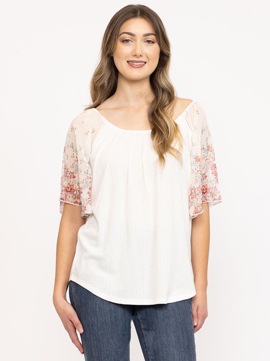 Women's Floral Sleeve Peasant Top