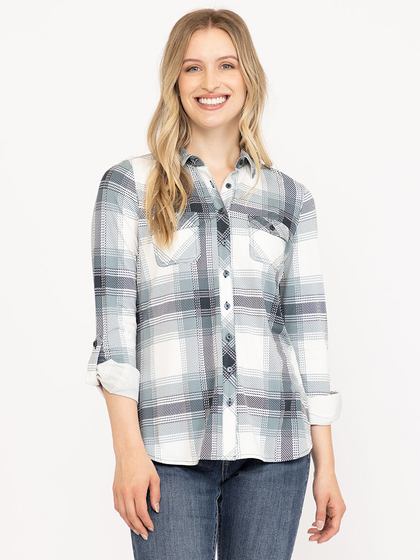 Women's Knit Plaid Shirt