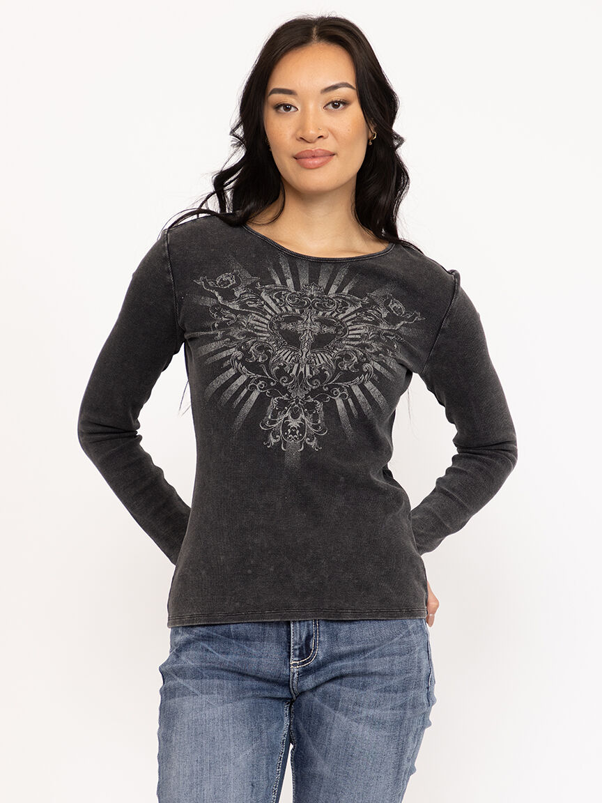 Women's Washed Rib Ornate Heart Tee