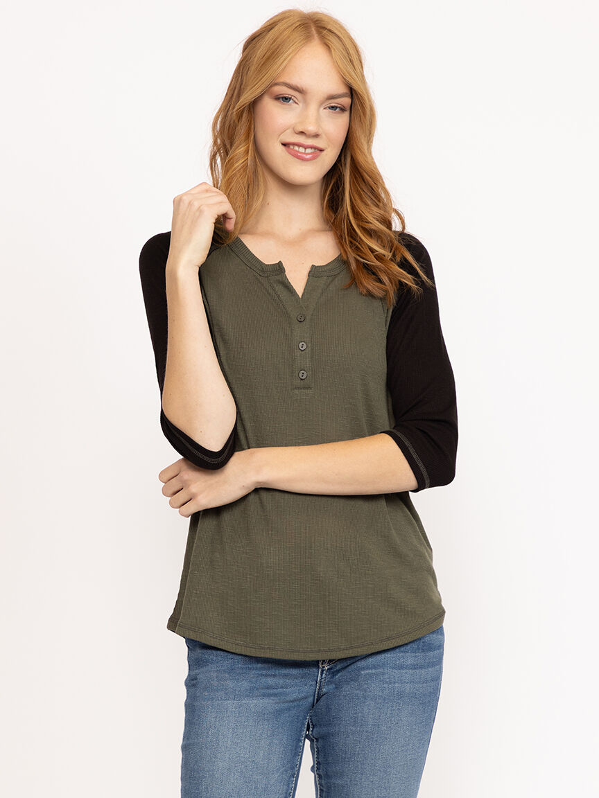 Women's Rib Baseball Henley Tee