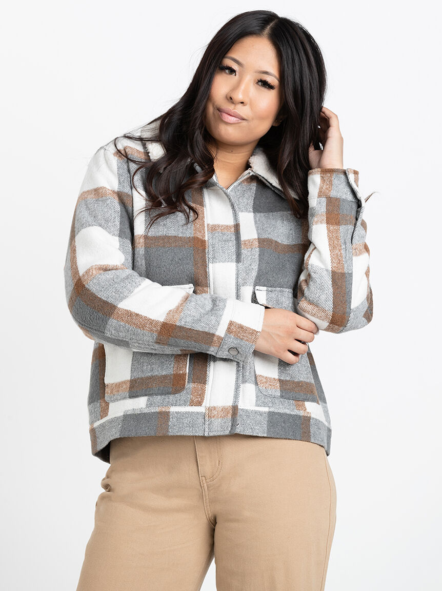 Women's Cropped Plaid Shacket Warehouse One