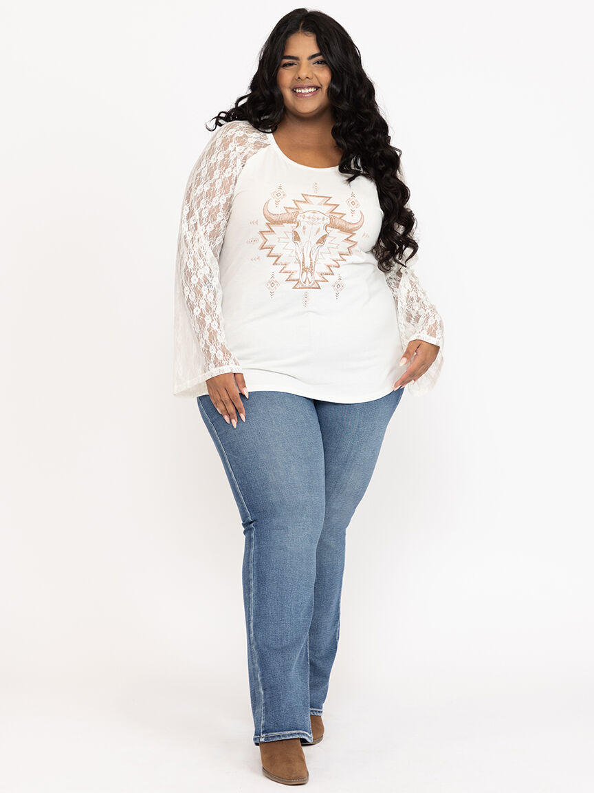 Women's Cow Skull Baseball Tee