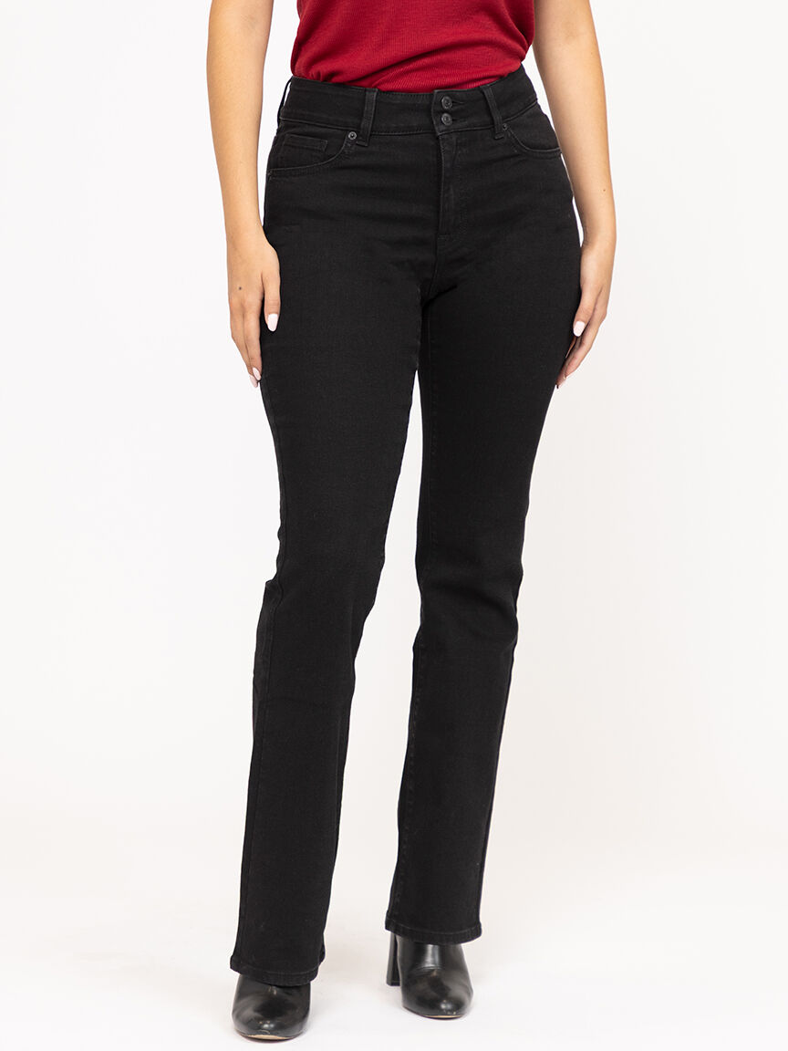 Women's 2 Button Black Baby Boot Jeans