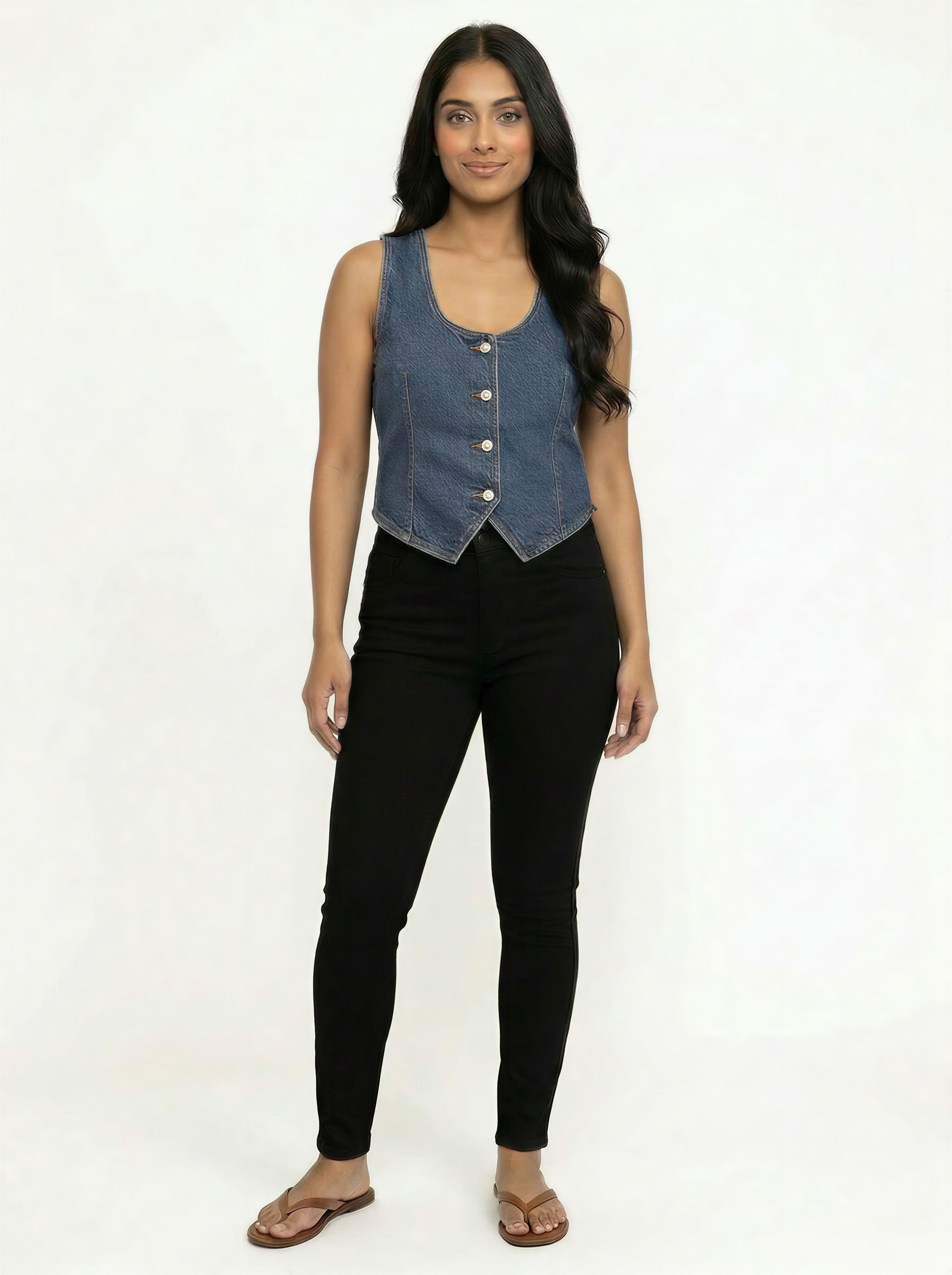 Women's V-neck Cropped Denim Vest